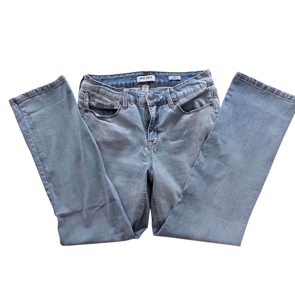 Nine West Gramercy Slim Straight Jeans Womens 8P Light Wash Blue Denim Petite